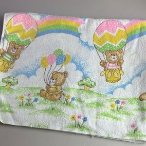 Vintage 80s Cotton Cute Bear Print Baby Receiving Blanket